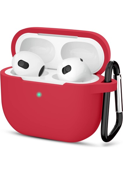 Uruchı Apple Airpods 3.nesil Kılıf, Tam Koruyucu Özellikli Yumuşak Silikon Airpods Aksesuar Kılıf Apple ile Uyumlu Airpods,kadın Erkek, Anahtarlıklı Kablosuz ve Kablolu Şarj Özellikli Kılıfı, Kırmızı