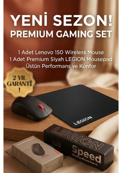 Kablosuz Mouse ve Lenovo Gaming Mousepad Ikili Set (Pil Hediyeli) - Speed Yüzey Kaymaz Taban