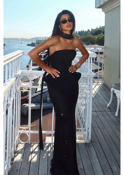 Siyah Viona Etek Üst Takım Abiye ATE-2709