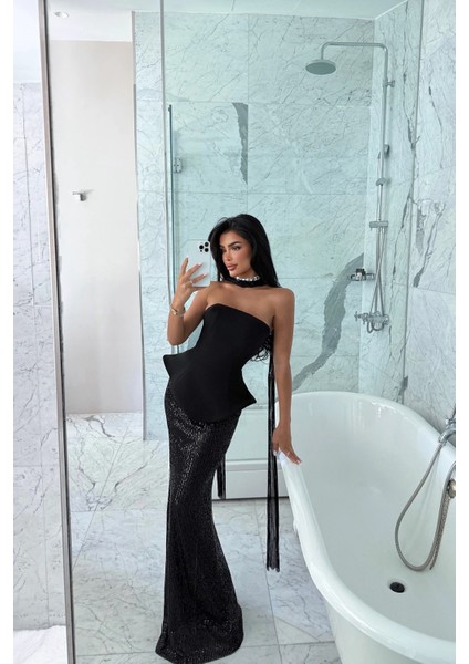 Siyah Viona Etek Üst Takım Abiye ATE-2709 fiyatları