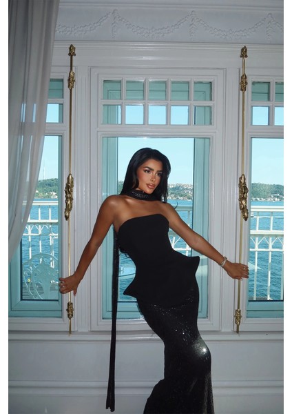 Siyah Viona Etek Üst Takım Abiye ATE-2709 modelleri