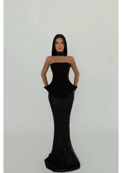 Siyah Viona Etek Üst Takım Abiye ATE-2709