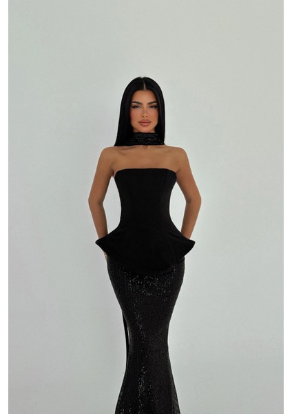 Siyah Viona Etek Üst Takım Abiye ATE-2709