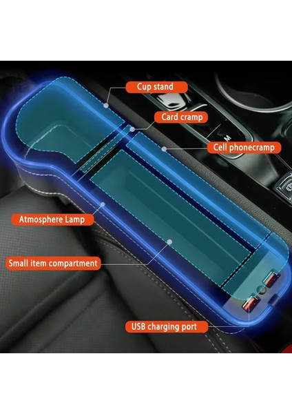 Araba Koltuğu Dolgu Bardağı Tutucu 7 Renk Değiştirme LED Otomatik Çatlak Depolama Organizatör Kutusu 2usb Şarj Cihazı Sağ (Yurt Dışından) indirimleri