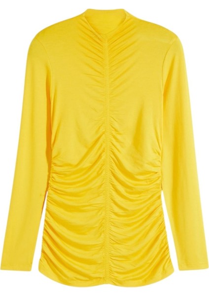 Kadın Dik Yaka Önden Büzgülü Uzun Kol Casual Viskon Spor Şık Büyük Beden Curve Bluz fırsatları