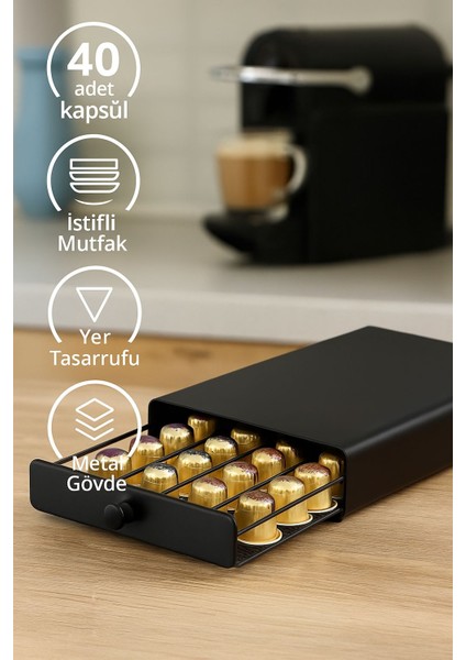 40 Adet Kapasiteli Nespresso Kapsül Kahve Standı Kahve Çekmecesi Kahve Organizeri MT194SY fırsatları