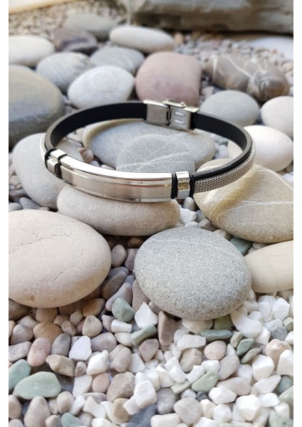 Deri Üzeri Örgü Çelik Erkek Bileklik EC55BY fiyatları