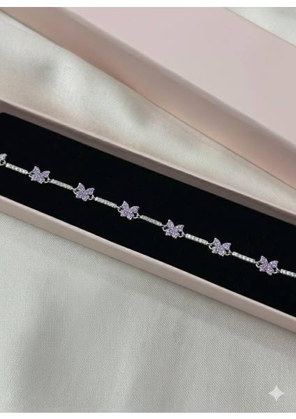 925 Ayar Gümüş Kelebek Model Kadın Bileklik Pembe Taşlı Zarif Takı fiyatları