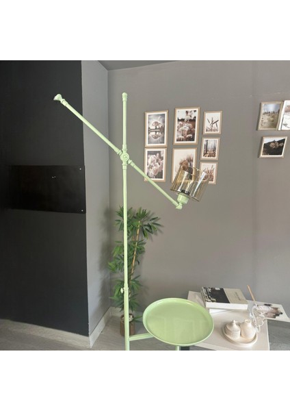 Lille Mint Gövde Bal Rengi Cam Lambader Tepsili Makas Gövde Modern Metal Oturma Odası Zemin Lambası fiyatları