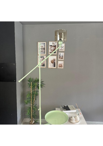 Lille Mint Gövde Bal Rengi Cam Lambader Tepsili Makas Gövde Modern Metal Oturma Odası Zemin Lambası fırsatları