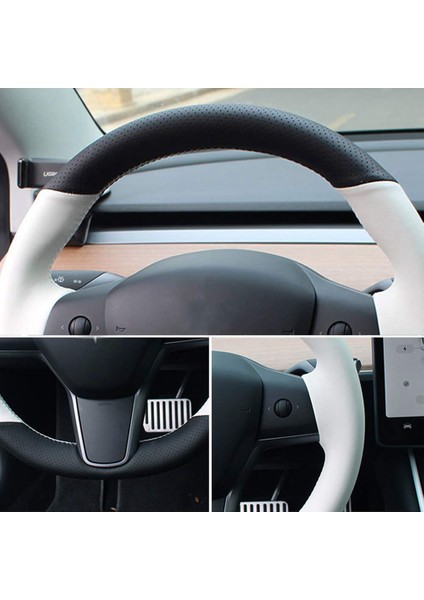 Pu Otomatik Direksiyon Simidi Kapağı Tesla Için Fit Üzerinde El Dikişi Tesla Model 3 Model Y (Yurt Dışından) fiyatları