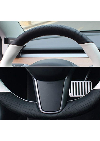 Pu Otomatik Direksiyon Simidi Kapağı Tesla Için Fit Üzerinde El Dikişi Tesla Model 3 Model Y (Yurt Dışından) modelleri