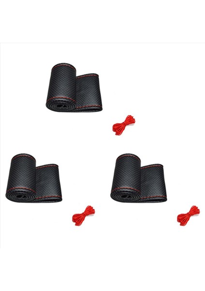 Direksiyon Simidi Pu Deri Araba Direksiyon Kapağı Üzerinde 3x Evrensel Örgü 38CM Tüm Tek Konektörü Kaplamak Için (Yurt Dışından)