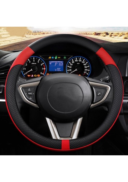 Araba Pu Deri Evrensel Direksiyon Tekerlekleri Kapak 38CM Araba Iç Aksesuarlar Siyah+Kırmızı (Yurt Dışından) indirimleri