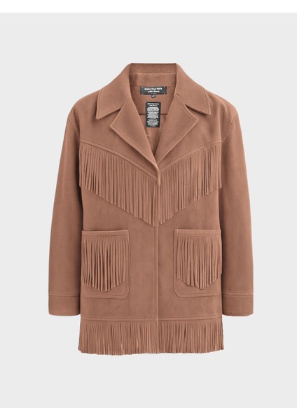 Modern Form Püskül Detaylı Süet Ceket - Kahve fiyatları