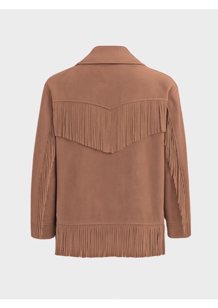 Modern Form Püskül Detaylı Süet Ceket - Kahve modelleri