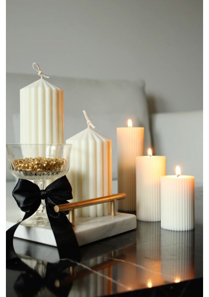 Lumıerı Candle El Yapımı Kokusuz Çokgen Uzun Desenli Dekoratif Kalıp Mum– Kırık Beyaz -10*5 fiyatları