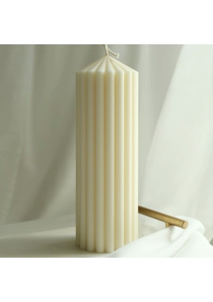 Lumıerı Candle El Yapımı Kokusuz Çokgen Uzun Desenli Dekoratif Kalıp Mum– Kırık Beyaz -10*5 modelleri