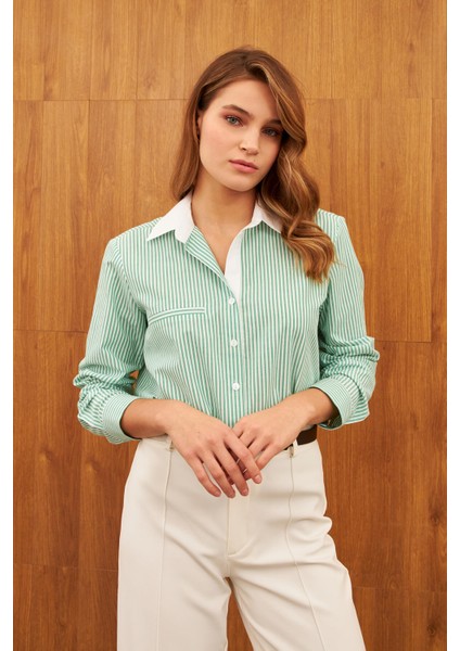 Yeşil Çizgili Garnili Gömlek