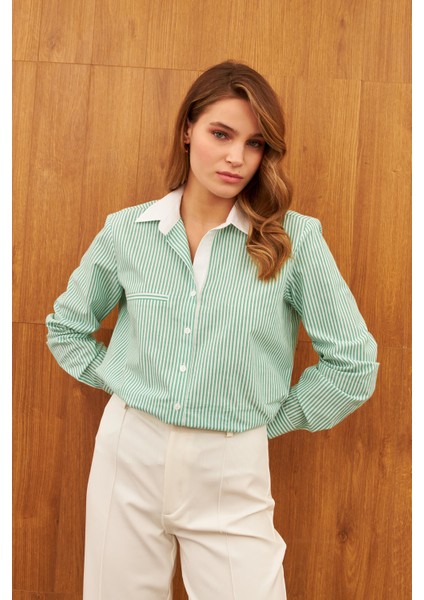 Yeşil Çizgili Garnili Gömlek modelleri