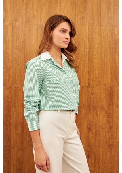Yeşil Çizgili Garnili Gömlek fırsatları