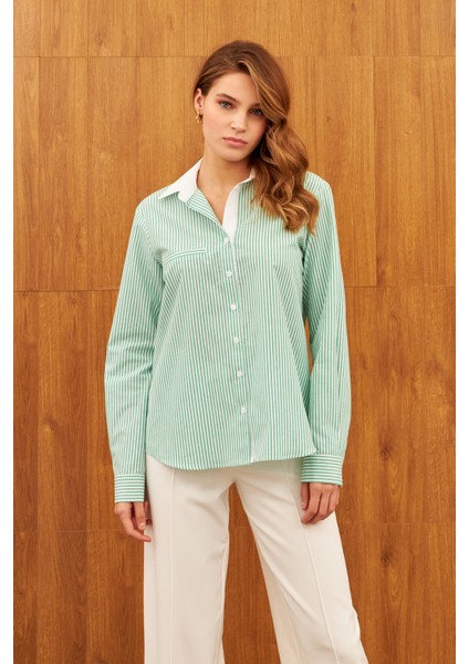 Yeşil Çizgili Garnili Gömlek indirimleri