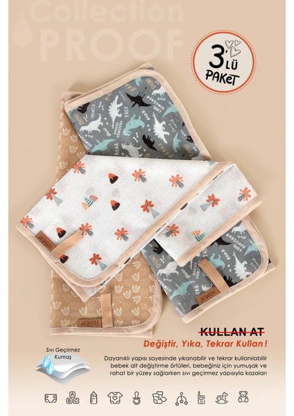 Baby Proof 3'lü Alt Açma Değiştirme Örtüsü Sıvı Geçirmez Koruyucu Alez Yıkanabilir Bebek Bakım Pedi modelleri
