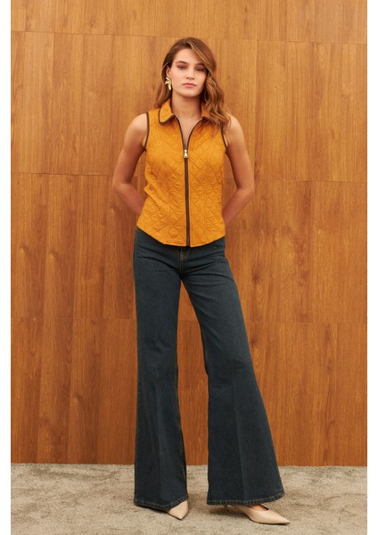 Turuncu Astarsız Biye Detaylı Yelek fiyatları