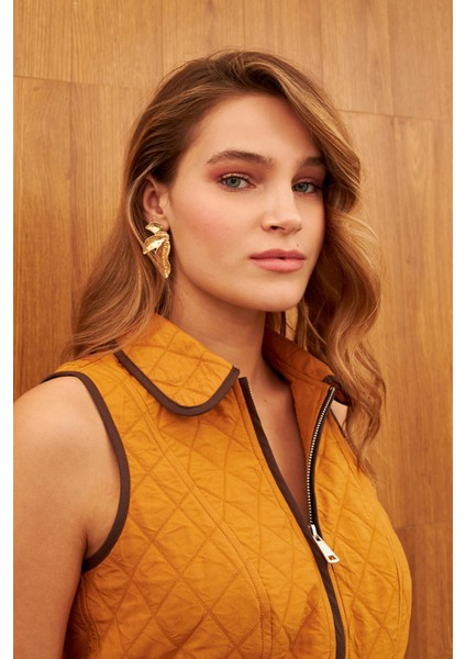 Turuncu Astarsız Biye Detaylı Yelek modelleri