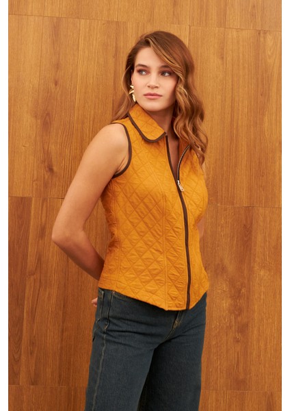 Turuncu Astarsız Biye Detaylı Yelek fırsatları