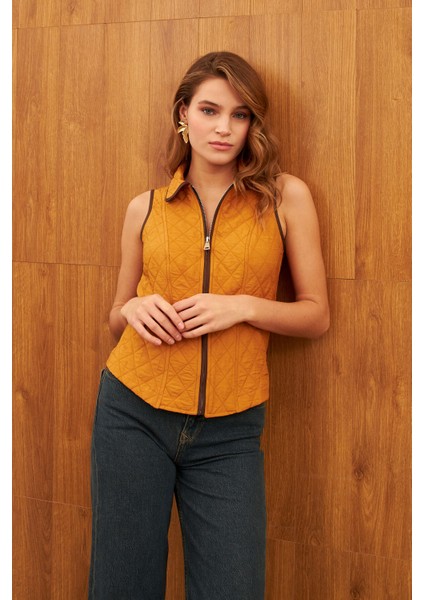 Turuncu Astarsız Biye Detaylı Yelek indirimleri
