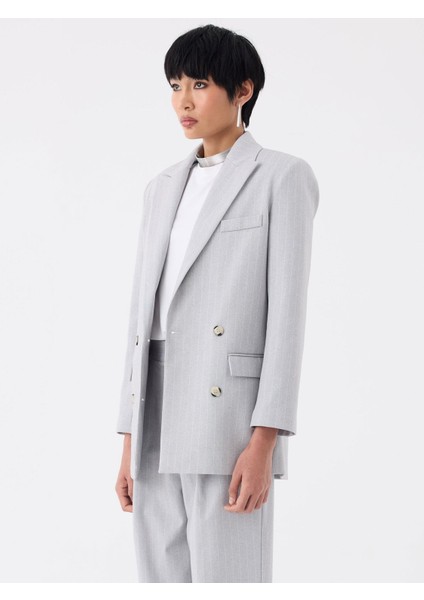 Oversize Kruvaze Kesim Ceket - Gri Çizgili fiyatları