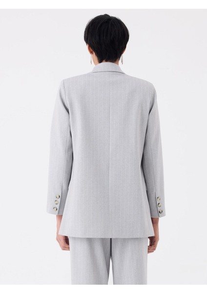 Oversize Kruvaze Kesim Ceket - Gri Çizgili fırsatları