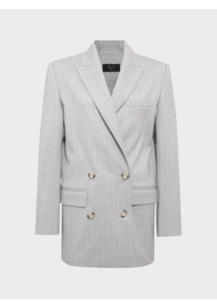 Oversize Kruvaze Kesim Ceket - Gri Çizgili indirimleri