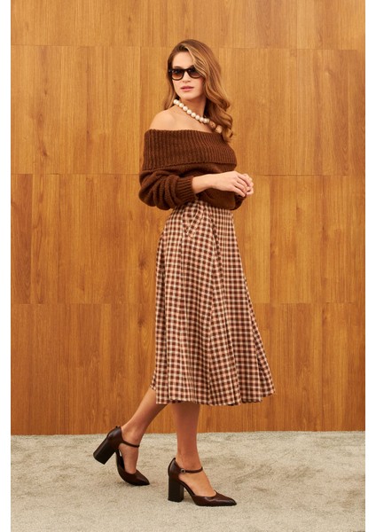 Kahverengi Godeli Midi Etek modelleri
