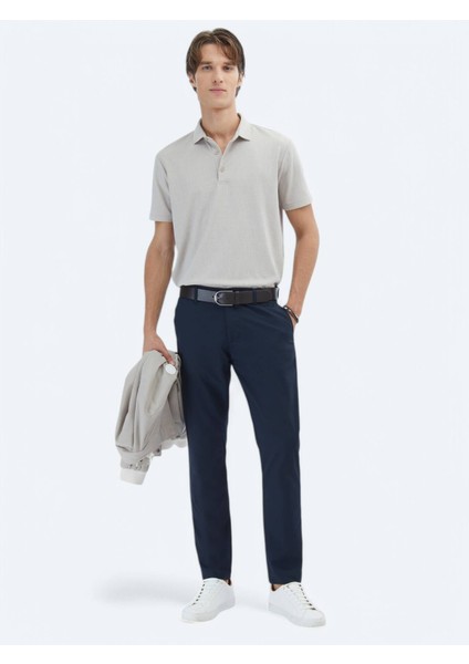 Lacivert Dokuma Slim Fit Casual Pantolon