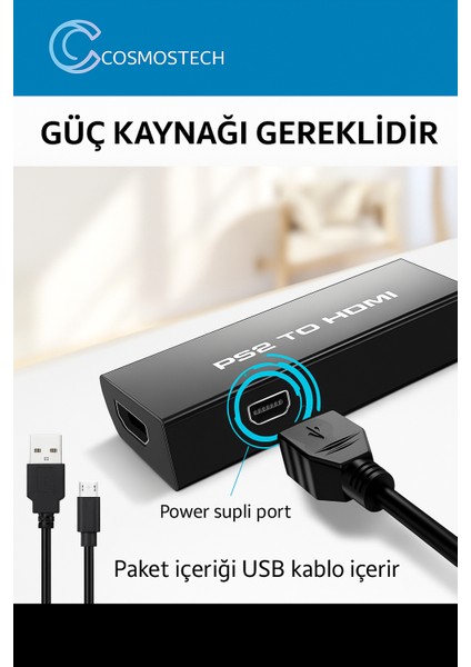 Ps2 To HDMI Dönüştürücü Adaptör – 3.5mm Ses Çıkışlı, Ps2 Görüntü Hdtv ve Monitör Uyumlu