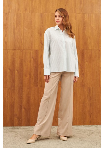 Beyaz Oversize Çizgili Pamuklu Gömlek fırsatları