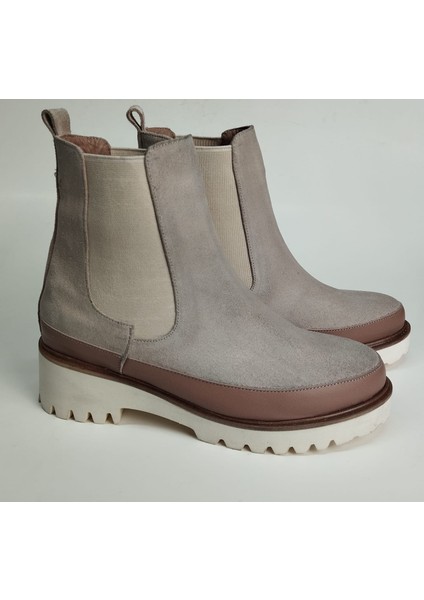 Kadın Hakiki Deri Lastikli Eva Taban Bej Süet Bot