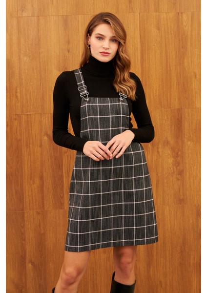 Siyah Kareli Astarsız Mini Salopet modelleri