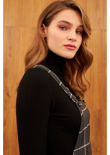 Siyah Kareli Astarsız Mini Salopet fırsatları