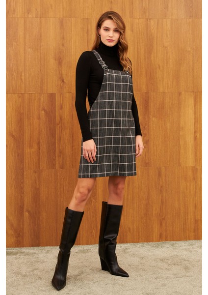 Siyah Kareli Astarsız Mini Salopet indirimleri