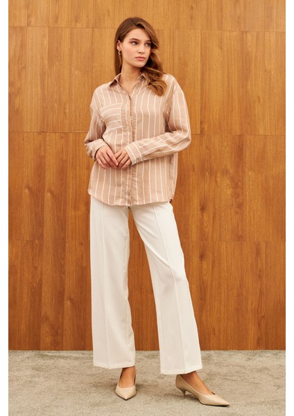 Pudra Çizgili Tek Cep Parlak Gömlek fiyatları