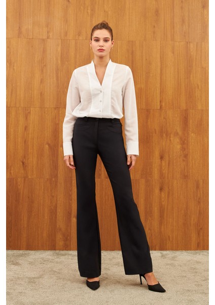 Siyah Yüksel Bel Boru Paça Cepli Pantolon