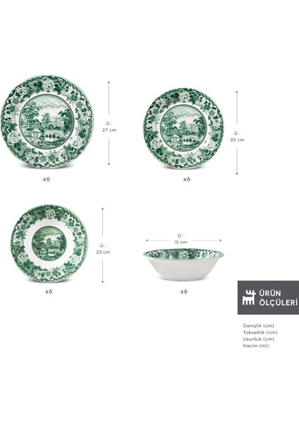 Old Town 24 Parça 6 Kişilik Yemek Takımı Yeşil fiyatları