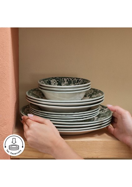 Old Town 24 Parça 6 Kişilik Yemek Takımı Yeşil