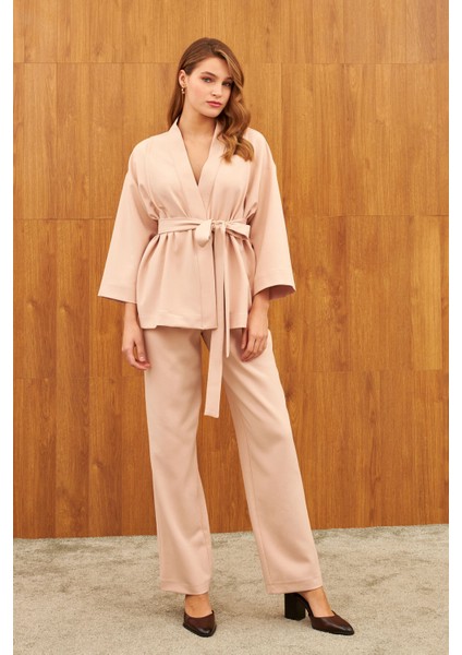 Bej Kemerli Şal Yaka Kimono fiyatları