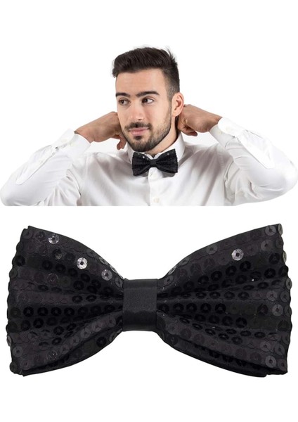 Gece Işıltısı Siyah Payetli Pullu Papyon 7x2 cm fiyatları