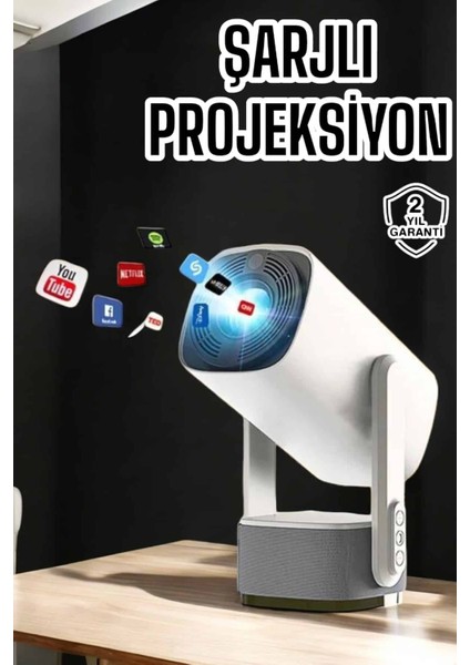 Akıllı Projeksiyon Powerbankli Taşınabilir Sinema Projektörü 4K Hd Kaliteli - FEİ6507-7293