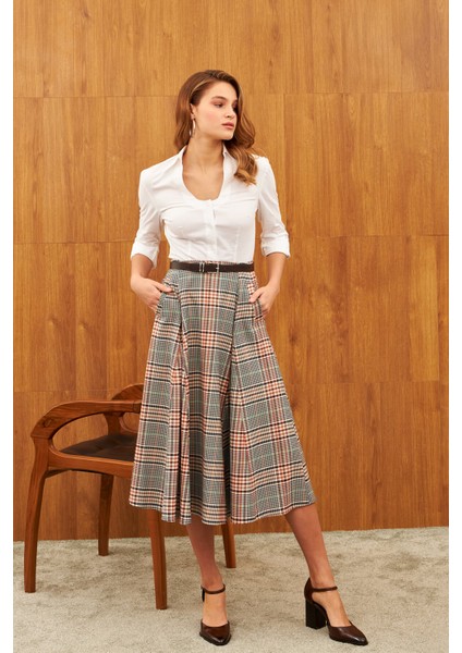 Çok Renkli Godeli Midi Etek